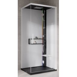 Novellini Glax 2 2.0 G+F kabina z hydromasażem 90 cm kwadratowa prawa parowa z brodzikiem czarna G22GF90DM5-1HU