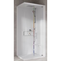 Novellini Glax 2 2.0 G+F kabina z hydromasażem 90 cm kwadratowa prawa parowa z brodzikiem total biała G22GF90DM5-1UU