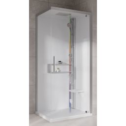 Novellini Glax 2 2.0 G+F kabina z hydromasażem 90 cm kwadratowa prawa parowa z brodzikiem srebrna G22GF90DT5-1BB