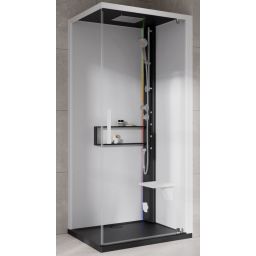 Novellini Glax 2 2.0 G+F kabina z hydromasażem 90 cm kwadratowa prawa parowa z brodzikiem czarna G22GF90DT5-1HU