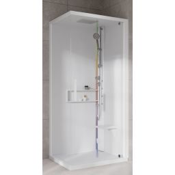 Novellini Glax 2 2.0 G+F kabina z hydromasażem 90 cm kwadratowa prawa parowa z brodzikiem total biała G22GF90DT5-1UU