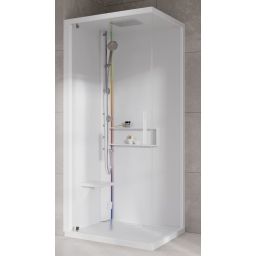 Novellini Glax 2 2.0 G+F kabina z hydromasażem 90 cm kwadratowa lewa parowa z brodzikiem total biała G22GF90SM5-1UU