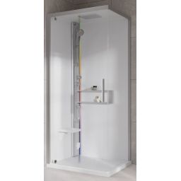 Novellini Glax 2 2.0 G+F kabina z hydromasażem 90 cm kwadratowa lewa parowa z brodzikiem srebrna G22GF90ST5-1BB