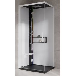 Novellini Glax 2 2.0 G+F kabina z hydromasażem 90 cm kwadratowa lewa parowa z brodzikiem czarna G22GF90ST5-1HU