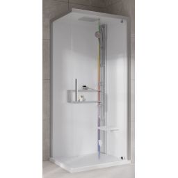 Novellini Glax 2 2.0 G+F kabina z hydromasażem 90 cm kwadratowa prawa parowa z brodzikiem srebrna G22GF99DM5-1BB