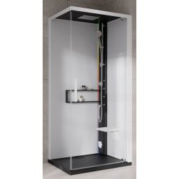 Novellini Glax 2 2.0 G+F kabina z hydromasażem 90 cm kwadratowa prawa parowa z brodzikiem czarna G22GF99DM5-1HU