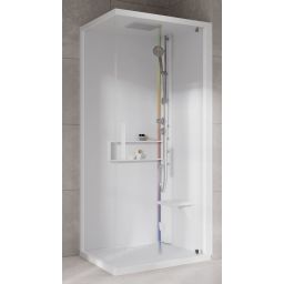 Novellini Glax 2 2.0 G+F kabina z hydromasażem 90 cm kwadratowa prawa parowa z brodzikiem total biała G22GF99DT5-1UU