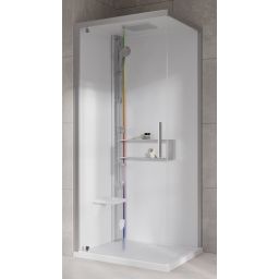 Novellini Glax 2 2.0 G+F kabina z hydromasażem 90 cm kwadratowa lewa parowa z brodzikiem srebrna G22GF99SM5-1BB