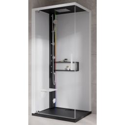 Novellini Glax 2 2.0 G+F kabina z hydromasażem 90 cm kwadratowa lewa parowa z brodzikiem czarna G22GF99SM5-1HU