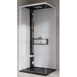 Novellini Glax 2 2.0 G+F kabina z hydromasażem 90 cm kwadratowa lewa parowa z brodzikiem czarna G22GF99ST5-1HU