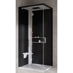 Novellini Glax 2 2.0 G+F kabina z hydromasażem 90 cm kwadratowa lewa parowa z brodzikiem biała G22GF99ST5-1UH