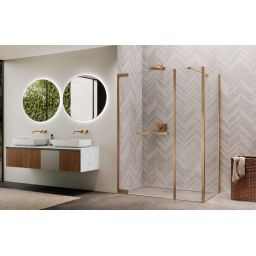 Novellini Essential drzwi prysznicowe 140 cm uchylne różowe złoto szczotkowane/szkło przezroczyste N180GFL140-1R