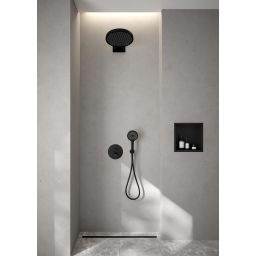 Oltens Hamnes zestaw bateria wannowo-prysznicowa podtynkowa z deszczownicą Regna i słuchawką 3-funkcyjną Luva EasyClick czarny mat 36026300