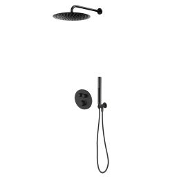 Zestaw Oltens Onega bateria podtynkowa termostatyczna z deszczownicą 30 cm Vindel i kompletem prysznicowym Ume czarny mat 36617300