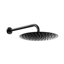 Oltens Vindel Lagan deszczownica 30 cm okrągła z ramieniem ściennym czarny mat 36012300