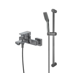 Zestaw Oltens Hadsel bateria wannowo-prysznicowa ścienna z kompletem natryskowym Tinde Alling grafit 36058400