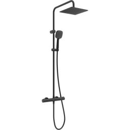 Oltens Atran zestaw prysznicowy ścienny termostatyczny z deszczownicą czarny mat 36501300