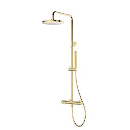 Oltens Vassa zestaw prysznicowy ścienny termostatyczny z deszczownicą złoty połysk 36508800