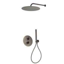 Zestaw Oltens Katla bateria podtynkowa termostatyczna z deszczownicą 30 cm Vindel i kompletem prysznicowym Ume grafit 36608400
