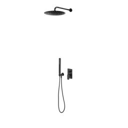 Zestaw Oltens Hadsel bateria wannowo-prysznicowa podtynkowa z deszczownicą 30 cm Vindel i kompletem prysznicowym Ume czarny mat 36625300