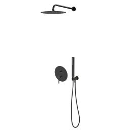Zestaw Oltens Rann bateria podtynkowa z deszczownicą 30 cm Vindel i kompletem prysznicowym Ume czarny mat 36630300