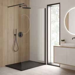 Oltens Bo ścianka prysznicowa 90 cm czarny mat/szkło przezroczyste 22001300