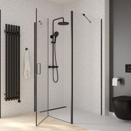 Oltens Verdal kabina prysznicowa 80x90 cm prostokątna drzwi ze ścianką czarny mat/szkło przezroczyste 20220300