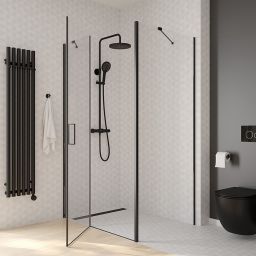 Oltens Verdal kabina prysznicowa 80x100 cm prostokątna drzwi ze ścianką czarny mat/szkło przezroczyste 20206300