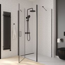 Oltens Verdal kabina prysznicowa 90x80 cm prostokątna drzwi ze ścianką czarny mat/szkło przezroczyste 20207300