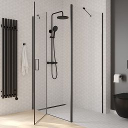 Oltens Verdal kabina prysznicowa 90x100 cm prostokątna drzwi ze ścianką czarny mat/szkło przezroczyste 20208300