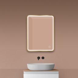 Oltens Nordlis lustro 60x80 cm prostokątne z oświetleniem z przodu z matą grzewczą złoto szczotkowane 64116810