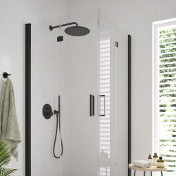 Oltens Byske kabina prysznicowa 90x90 cm kwadratowa czarny mat/szkło przezroczyste 20002300