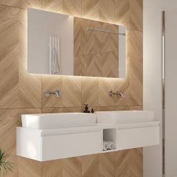 Oltens Vernal zestaw mebli łazienkowych 140 cm z blatem szary mat/biały połysk 68647700