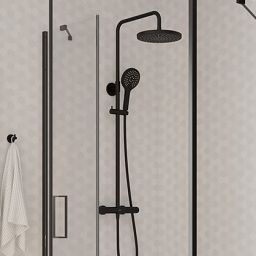 Oltens Vatten zestaw prysznicowy ścienny termostatyczny z deszczownicą czarny mat 36505300