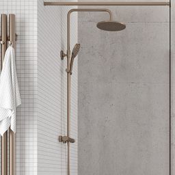 Oltens Vatten zestaw prysznicowy ścienny termostatyczny z deszczownicą miedź szczotkowana 36505610