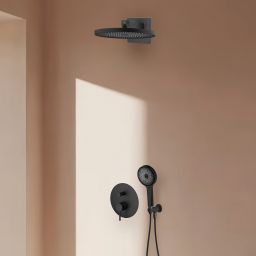 Oltens Molle zestaw bateria wannowo-prysznicowa podtynkowa z deszczownicą Vann i słuchawką 3-funkcyjną Havis EasyClick czarny mat 36021300