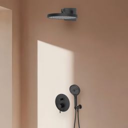 Oltens Molle zestaw bateria wannowo-prysznicowa podtynkowa z deszczownicą Regna i słuchawką 3-funkcyjną Luva EasyClick czarny mat 36023300