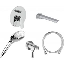 Zestaw Oltens Vernal bateria wannowo-prysznicowa podtynkowa z kompletem natryskowym i wylewką chrom (34104100, 37100100, 39304100, 37200100, 39102100)