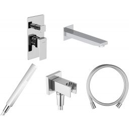 Zestaw Oltens Gota bateria wannowo-prysznicowa podtynkowa z kompletem natryskowym i wylewką chrom (34101100, 37103100, 39303100, 37200100, 39101100)