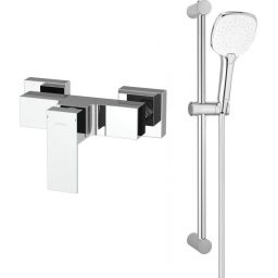 Zestaw Oltens Gota bateria prysznicowa ścienna z kompletem natryskowym Driva EasyClick (S) Alling chrom/biały (33001100, 36002110)