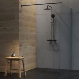 Oltens Atran zestaw prysznicowy ścienny termostatyczny z deszczownicą czarny mat 36500300