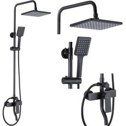 Rea Hass zestaw prysznicowy ścienny z deszczownicą czarny REA-B9968