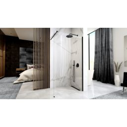 Rea Aero Black ścianka prysznicowa 90 cm wolnostojąca czarny półmat/szkło przezroczyste REA-K7581