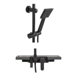 Rea Bravo Black zestaw wannowo-prysznicowy ścienny z deszczownicą czarny REA-P0636