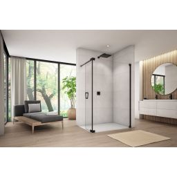 Ronal Cadura Caduo ścianka prysznicowa 100 cm wolnostojąca prawa z elementem ruchomym czarny mat/szkło przezroczyste CADUOD1000607