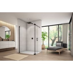 Ronal Cadura Caduo ścianka prysznicowa 100 cm wolnostojąca lewa z elementem ruchomym czarny mat/szkło przezroczyste CADUOG1000607