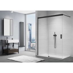 Ronal Cadura Walk-In ścianka prysznicowa 120 cm z elementem przesuwnym lewa czarny mat/szkło przezroczyste CAW2G1200607