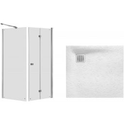 Zestaw Roca Capital kabina prysznicowa 80x80 cm kwadratowa MaxiClean z brodzikiem Terran biały (AM4508012M, AM4408012M, AP10332032001100)