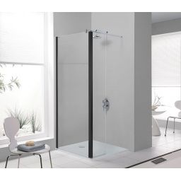 Sanplast Prestige III ścianka prysznicowa 80 cm stała z elementem ruchomym PR2/PRIII czarny mat/szkło przezroczyste 600-073-0970-59-401