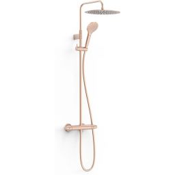 Tres Over-Wall zestaw prysznicowy ścienny termostatyczny z deszczownicą różowy złoty mat 19038705OPM